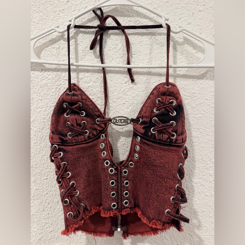Trendy Burgundy Lace-Up Crop Top